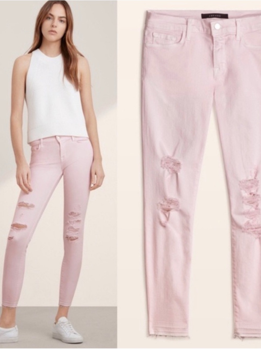 J Brand Pale Pink Cropped Distressed Raw Hem Jeans Size 25